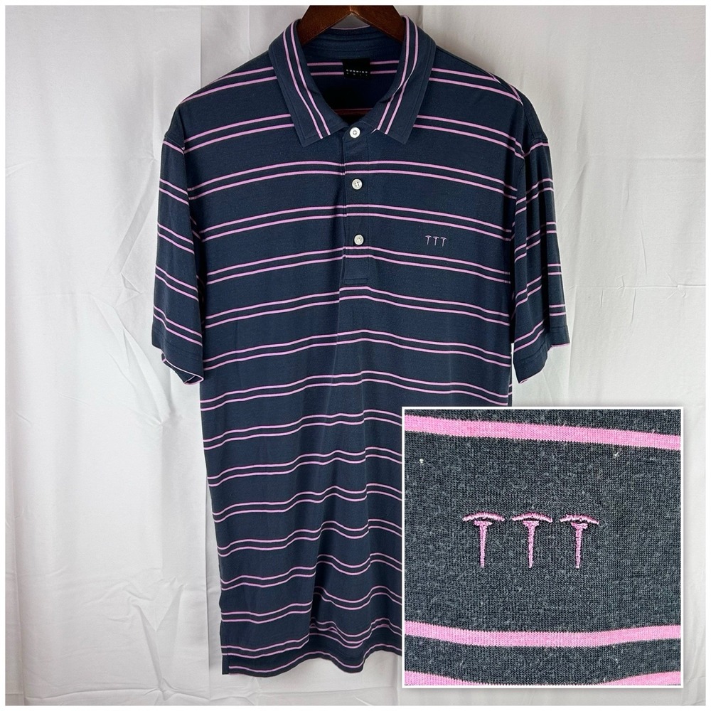 Dunning Polo Shirt Men's Medium Blue Purple Striped Performance‎ Stretch Golf